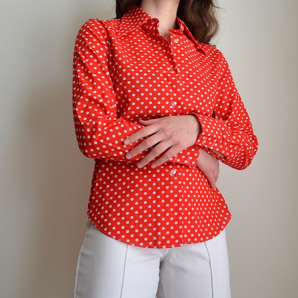 vintage 1970s polka dot button down shirt with disco collar from shirt accent - Picture 5 of 11